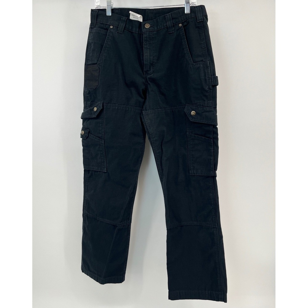 Carhartt Cargo Pants Mens 32x30 Black B342 BLK Relaxed Fit Ripstop Workwear VTG